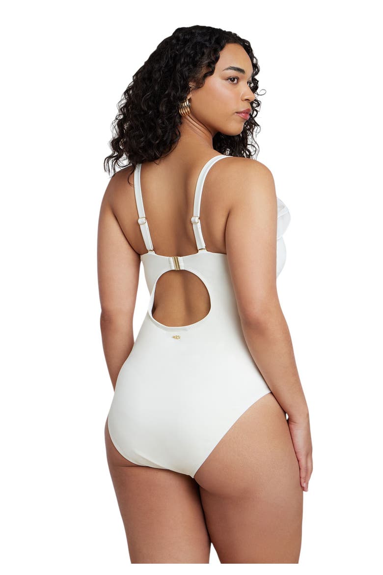 Patbo X Eloquii Ruffle Detail One Piece Swimsuit, Alternate, color, COCONUT MILK