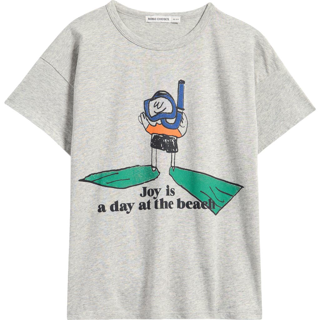 Bobo Choses Kids' A Day At The Beach Organic Cotton T-shirt In Heather Grey