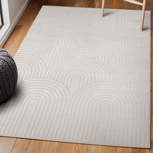 Jonathan Y Ariana Midcentury Art Deco Striped Arches Two-tone High-low Area Rug In White/cream