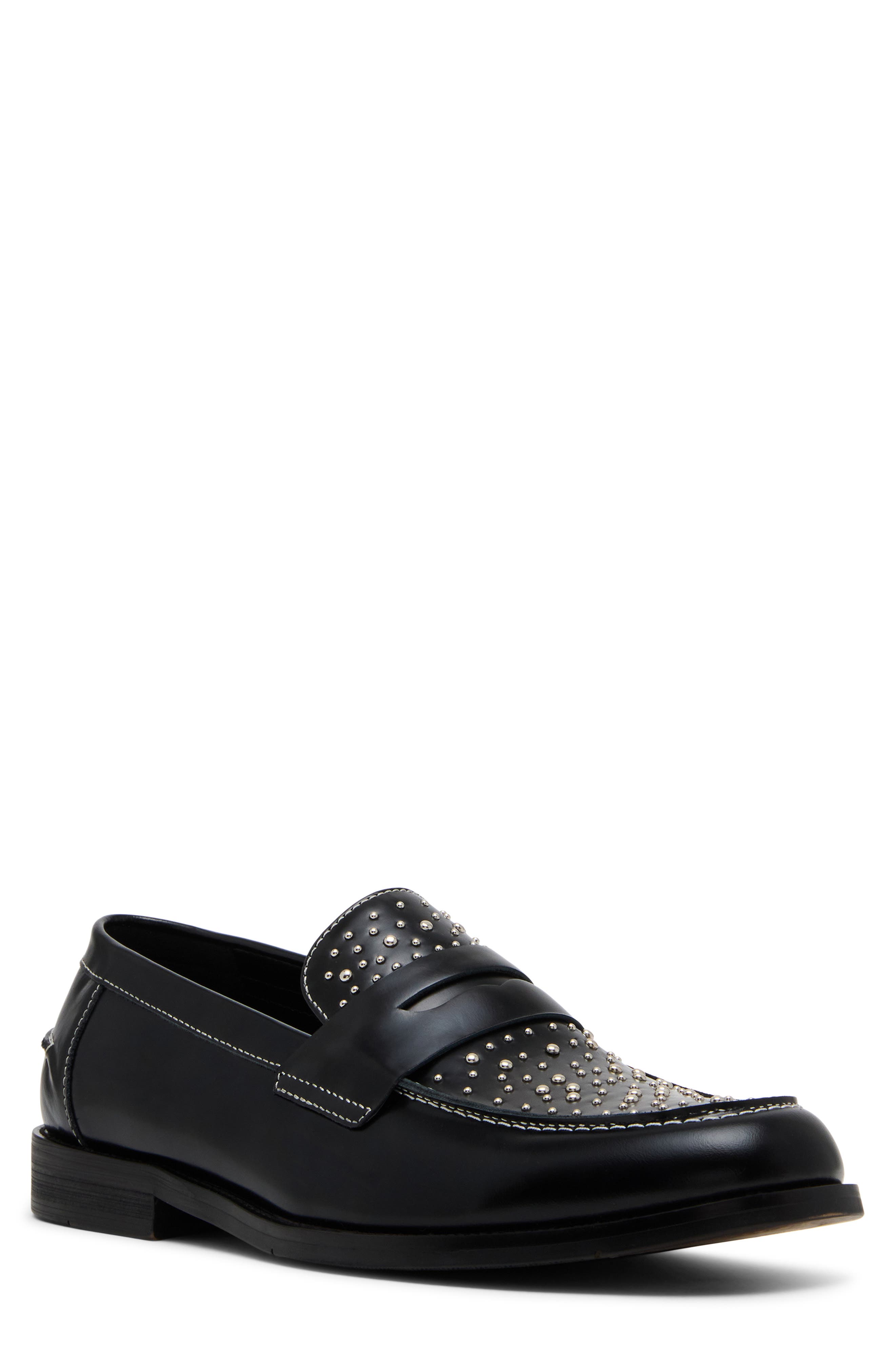 Natan Penny Loafer, Main, color, BLACK/ SILVER STUD