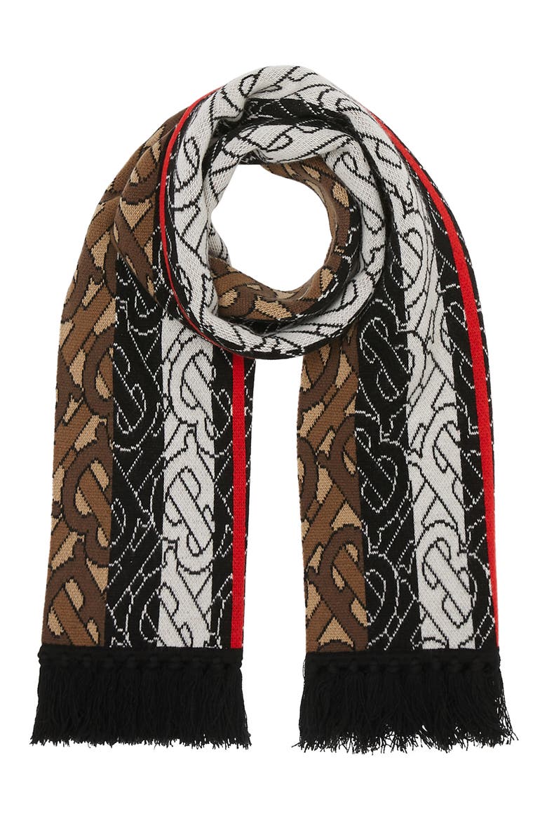 Tricolor Monogram Cashmere Scarf, Alternate, color, BRIDLE BROWN