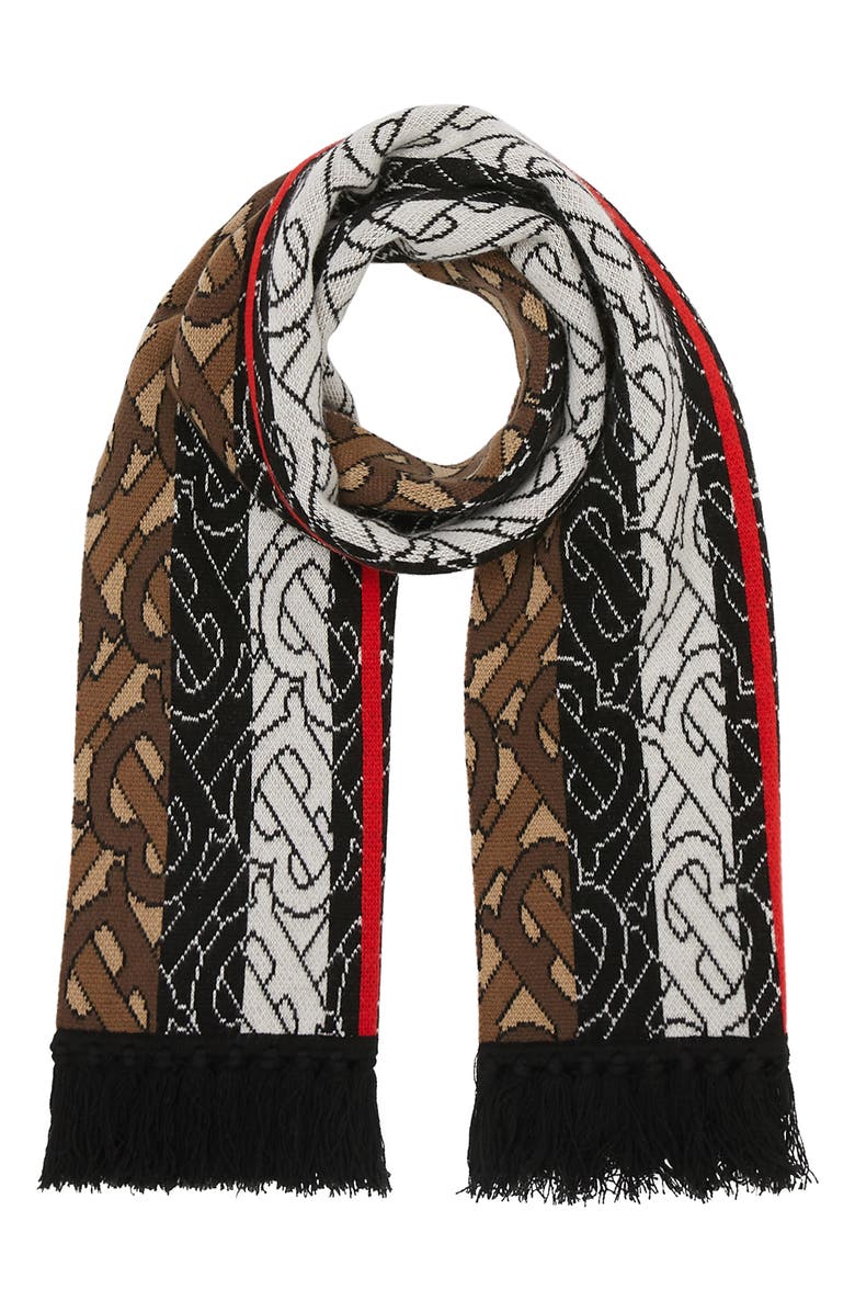 Burberry Tricolor Monogram Cashmere Scarf, Alternate, color,