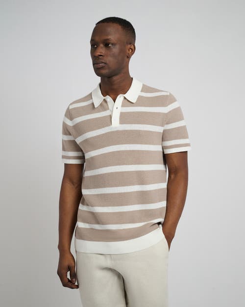 Onia Cotton Textured Knit Polo In Tan/white