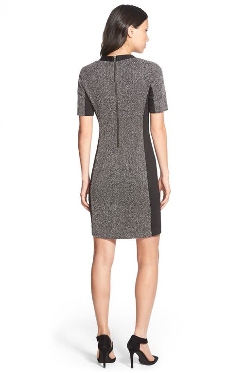 Halogenr Halogen(r) Mixed Media Short Sleeve Fitted Dress In Black- White Chevron Pattern