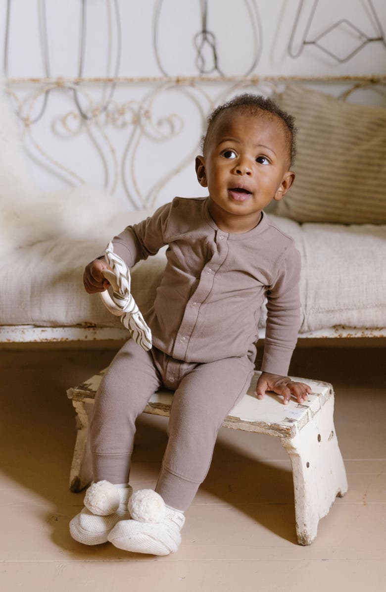 Pehr Essentials Long Sleeve Organic Cotton Romper, Alternate, color, Portobello