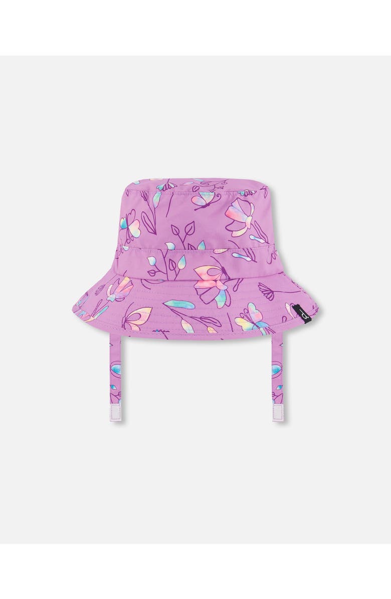 Deux par Deux Little Girl's Printed Beach Sun Hat Old Mauve And Multicolored Butterflies, Main, color, Mauve,Multicolored Butterflies