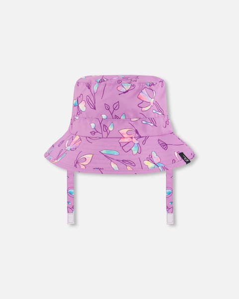 Little Girl's Printed Beach Sun Hat Old Mauve And Multicolored Butterflies
