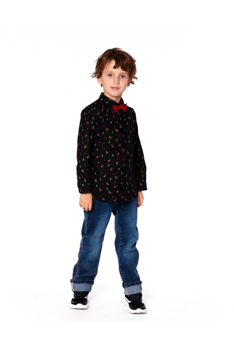 Poplin Shirt with Bow Tie, Alternate, color, Black and Multicolor