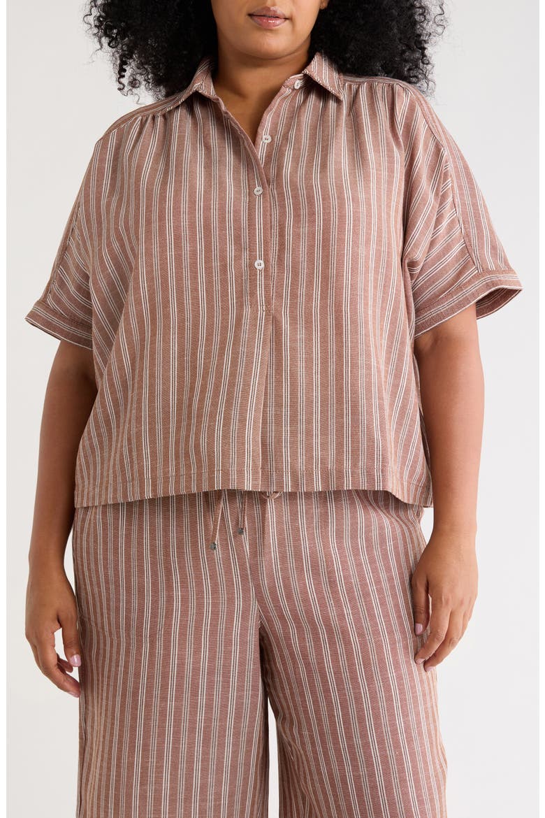 Textured Button-Up Shirt, Main, color, MOCHA STRIPE