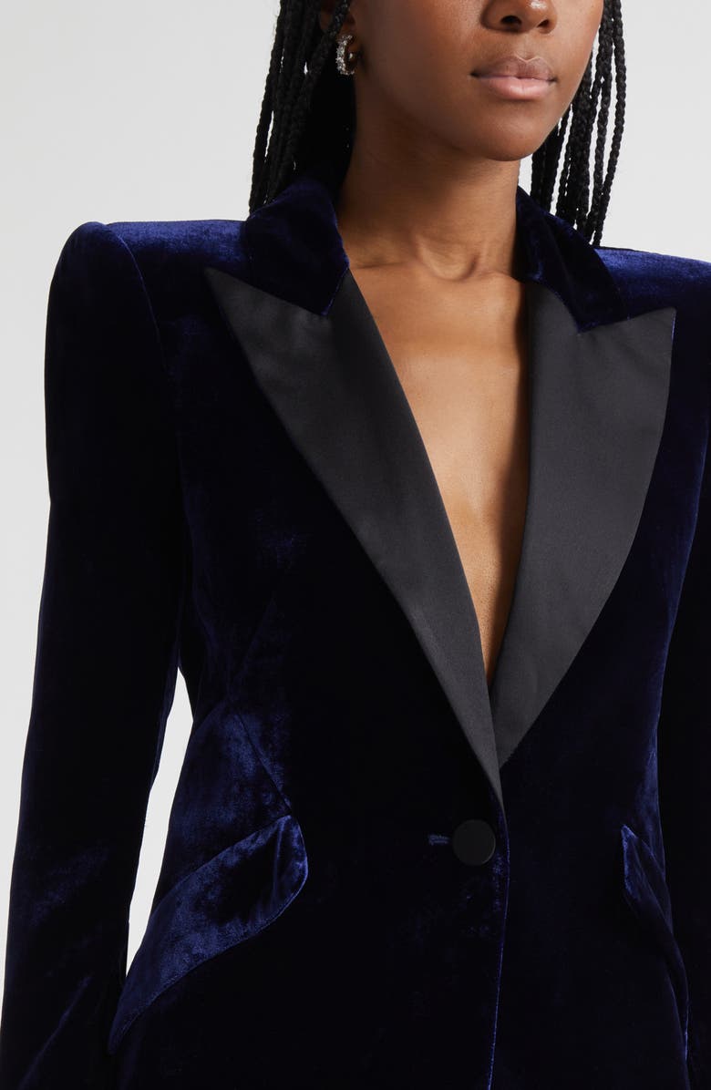 L'AGENCE Sheila Structured Velvet Blazer, Alternate, color, Midnight/ Black