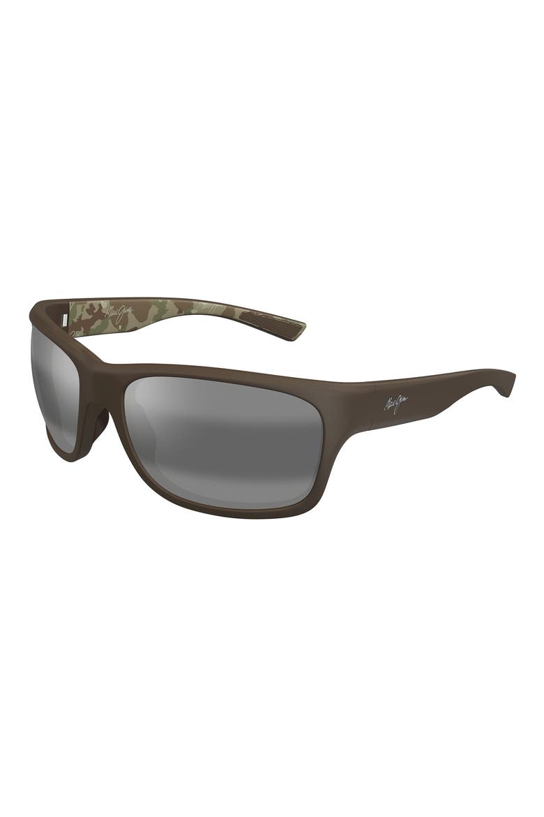 'Ano Nui 63mm Oversize PolarizedPlus2® Rectangular Wrap Sunglasses, Alternate, color, BROWN/ NEUTRAL GREY
