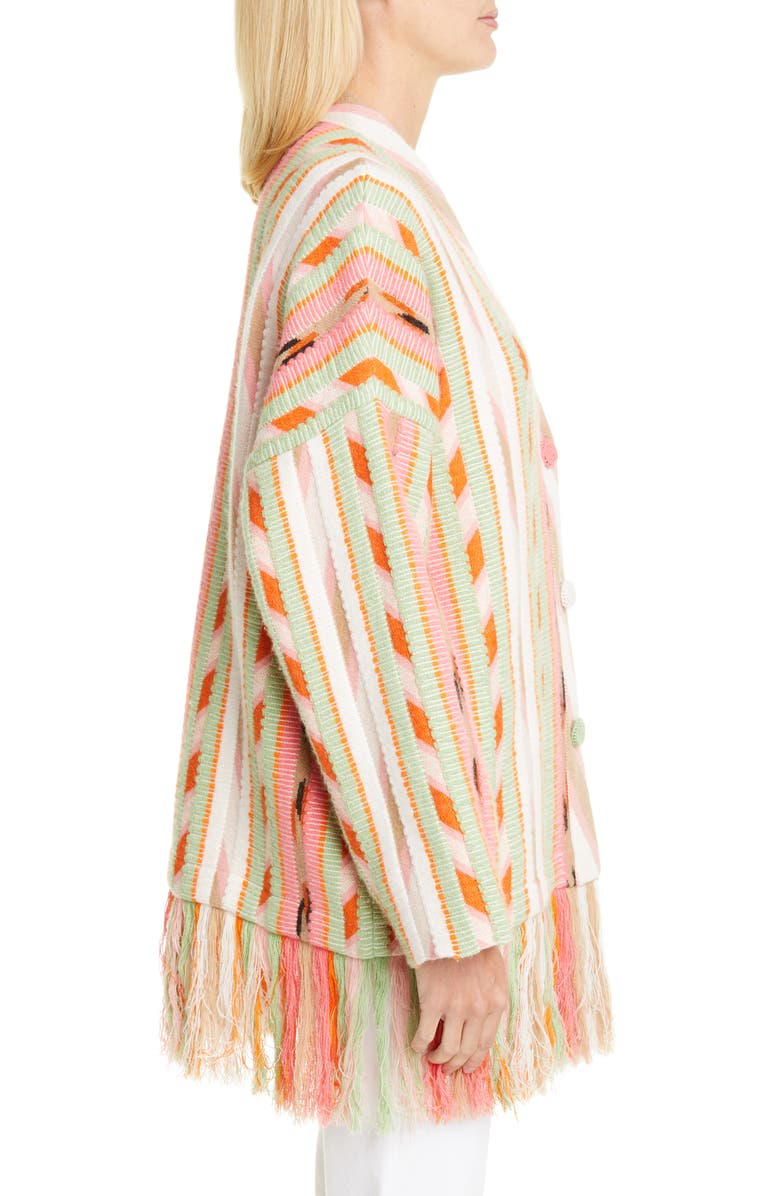 Alanui Fringe Trim Cashmere Blend Jacquard Cardigan, Alternate, color, 