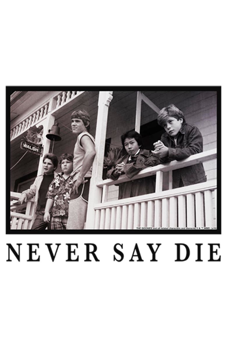 The Goonies Men's The Goonies Never Say Die Photo Graphic T-Shirt, Alternate, color, White