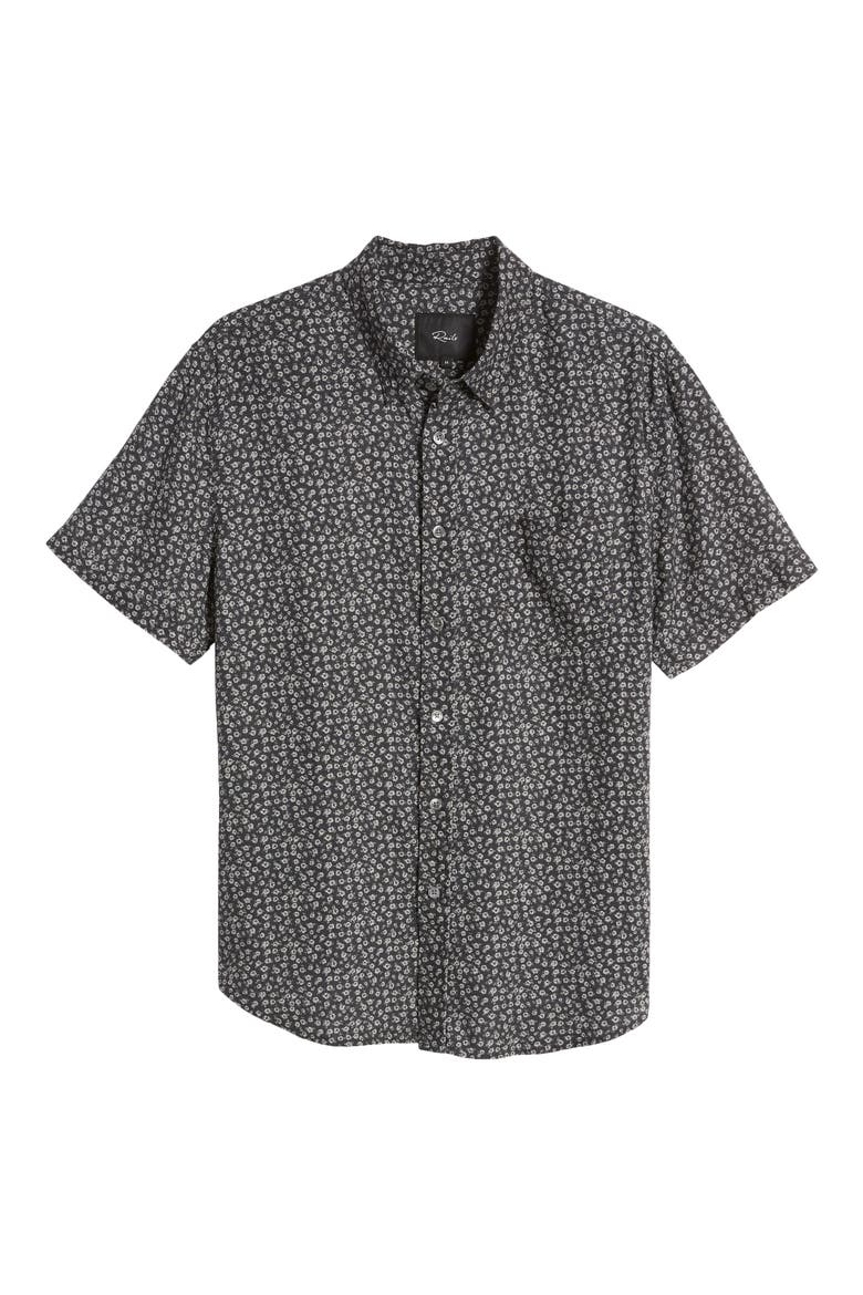 Carson Floral Short Sleeve Linen Blend Button-Up Shirt, Alternate, color, FLOWER CART ONYX
