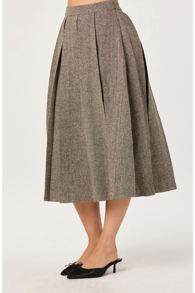 Pleated Midi Skirt, Alternate, color, TAUPE BLACK FLECK