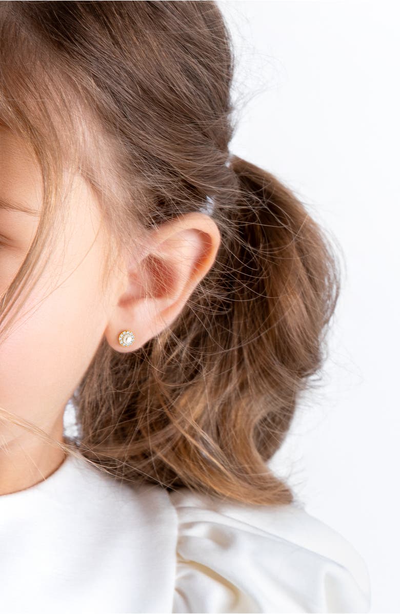 Tiny Blessings 14K Gold Pearl Halo Studs Screw Back Earrings, Alternate, color, 14K Yellow Gold