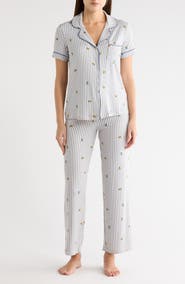 JACLYN Stripe Floral Notched Collar Pajamas