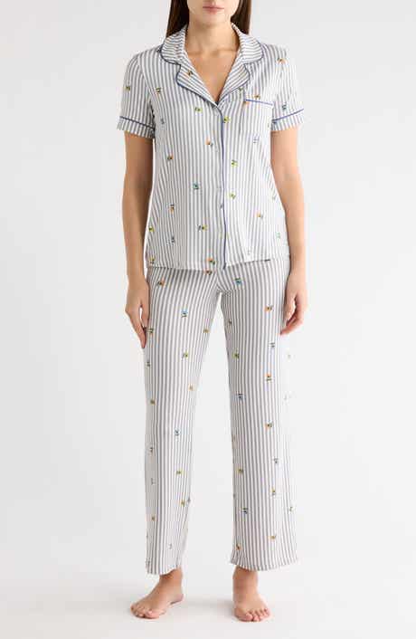 JACLYN Stripe Floral Notched Collar Pajamas