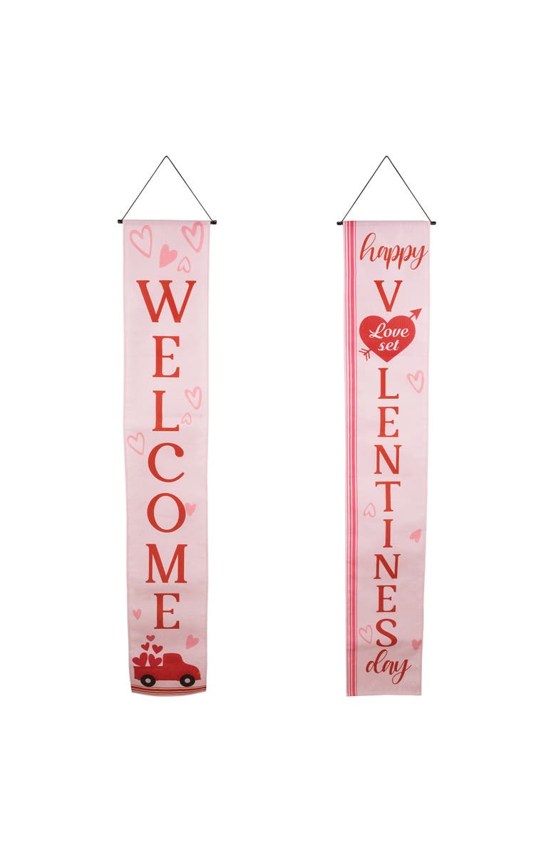 Northlight Set of 2 Pink "Welcome" and "Happy Valentine's Day" Outdoor Door Banners 71", Main, color, Pink