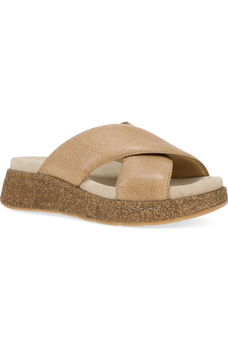 Dansko Bridget Platform Wedge Slide Sandal, Main, color, Honey Distressed