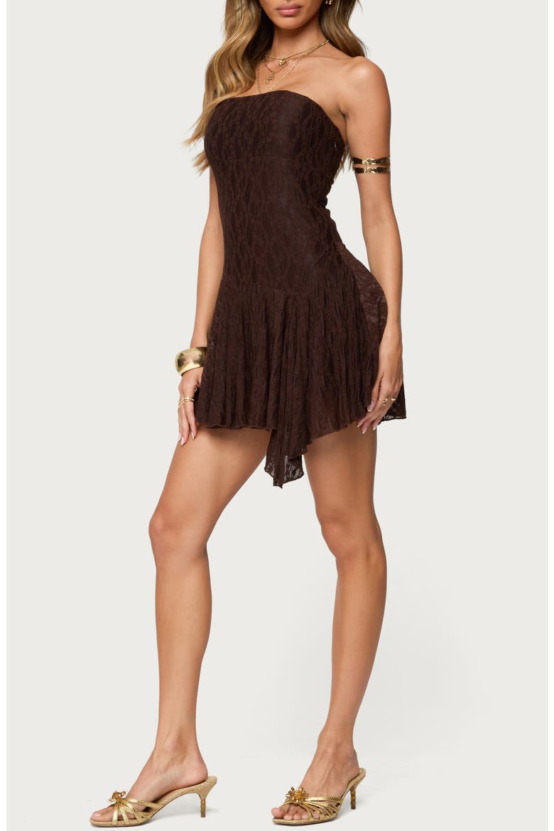 Elaia Lace Strapless Minidress, Alternate, color, BROWN