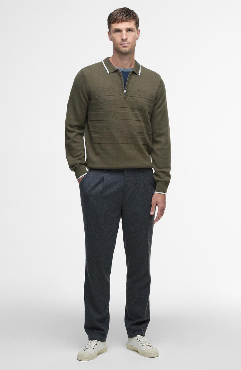 Barbour Fenhill Cotton & Wool Blend Long Sleeve Polo, Alternate, color, Mid Olive