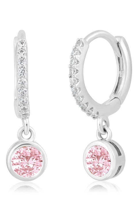Bezel Set Cubic Zirconia Charm Huggie Hoop Earrings