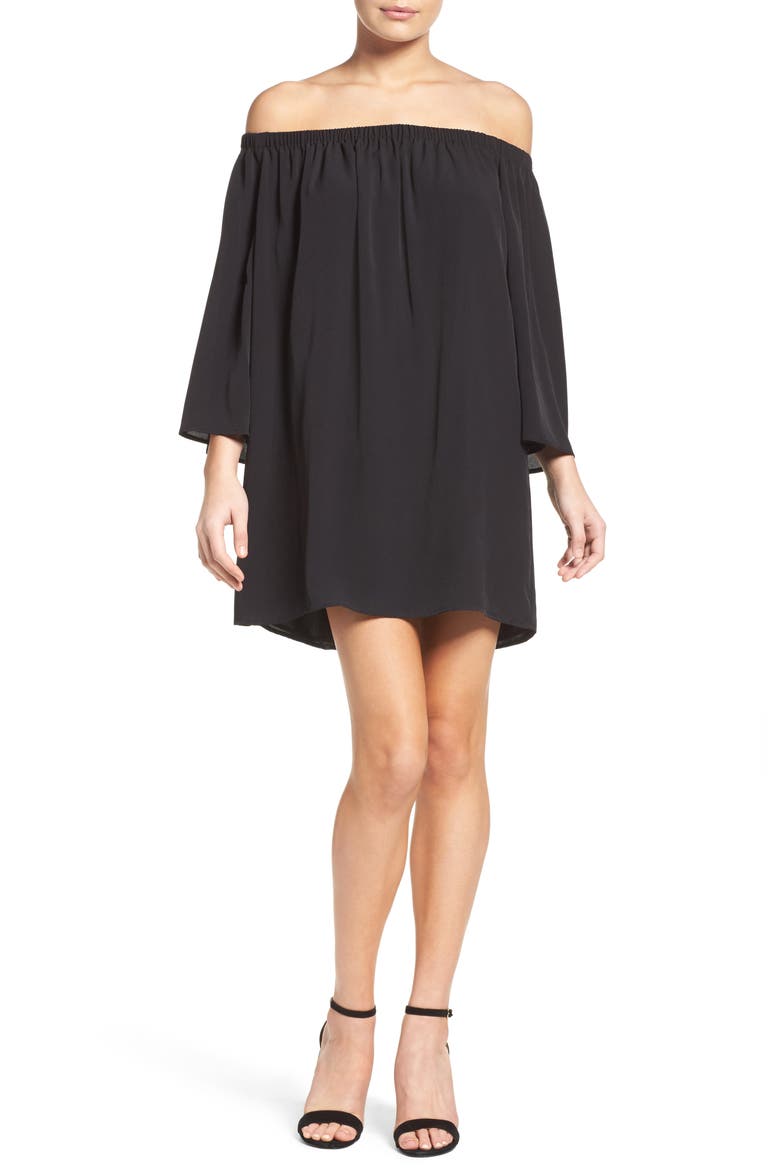 Polly Off the Shoulder Dress, Alternate, color, BLACK