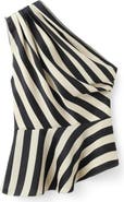 MANGO Stripe One-Shoulder Peplum Top