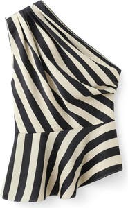 MANGO Stripe One-Shoulder Peplum Top