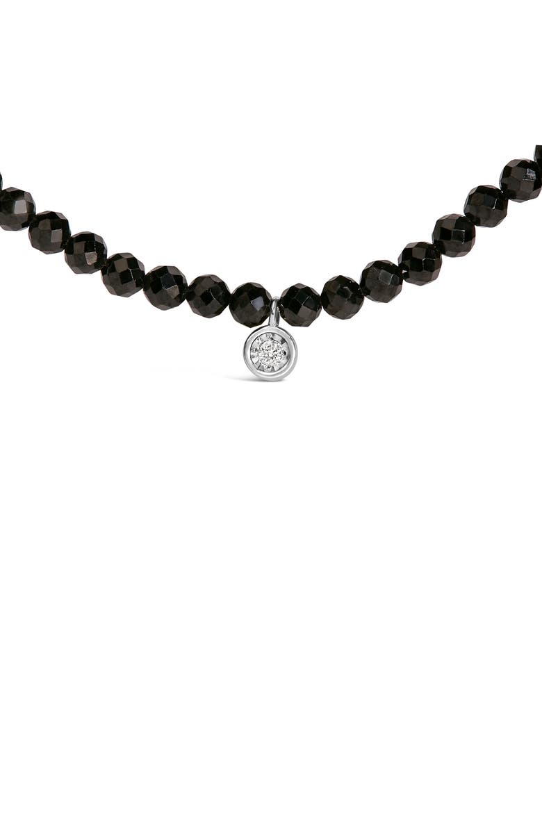 Sterling Silver Diamond Accent Black Spinel Bead Station Necklace, Alternate, color, Silver