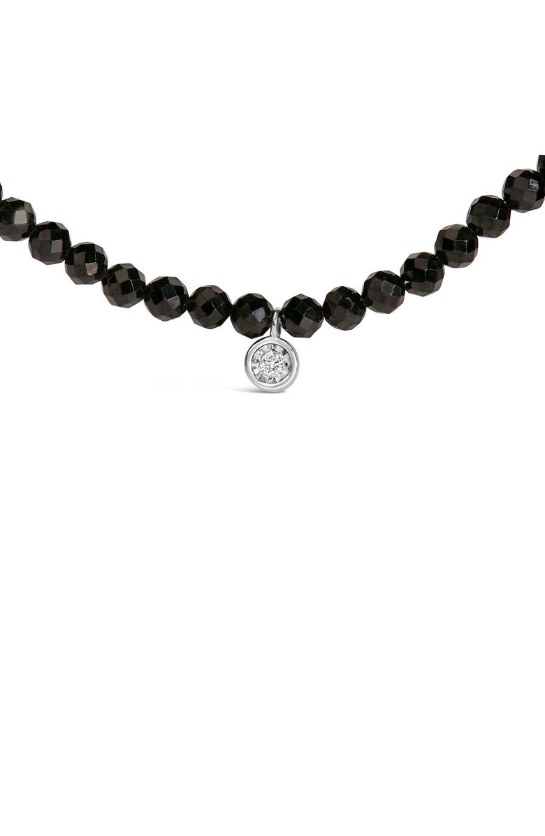 Haus of Brilliance Sterling Silver Diamond Accent Black Spinel Bead Station Necklace, Alternate, color, Silver