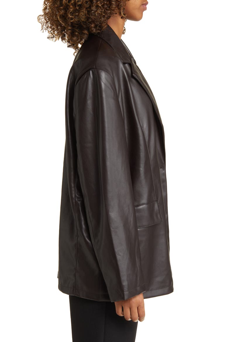 Oversize Faux Leather Blazer, Alternate, color, BROWN