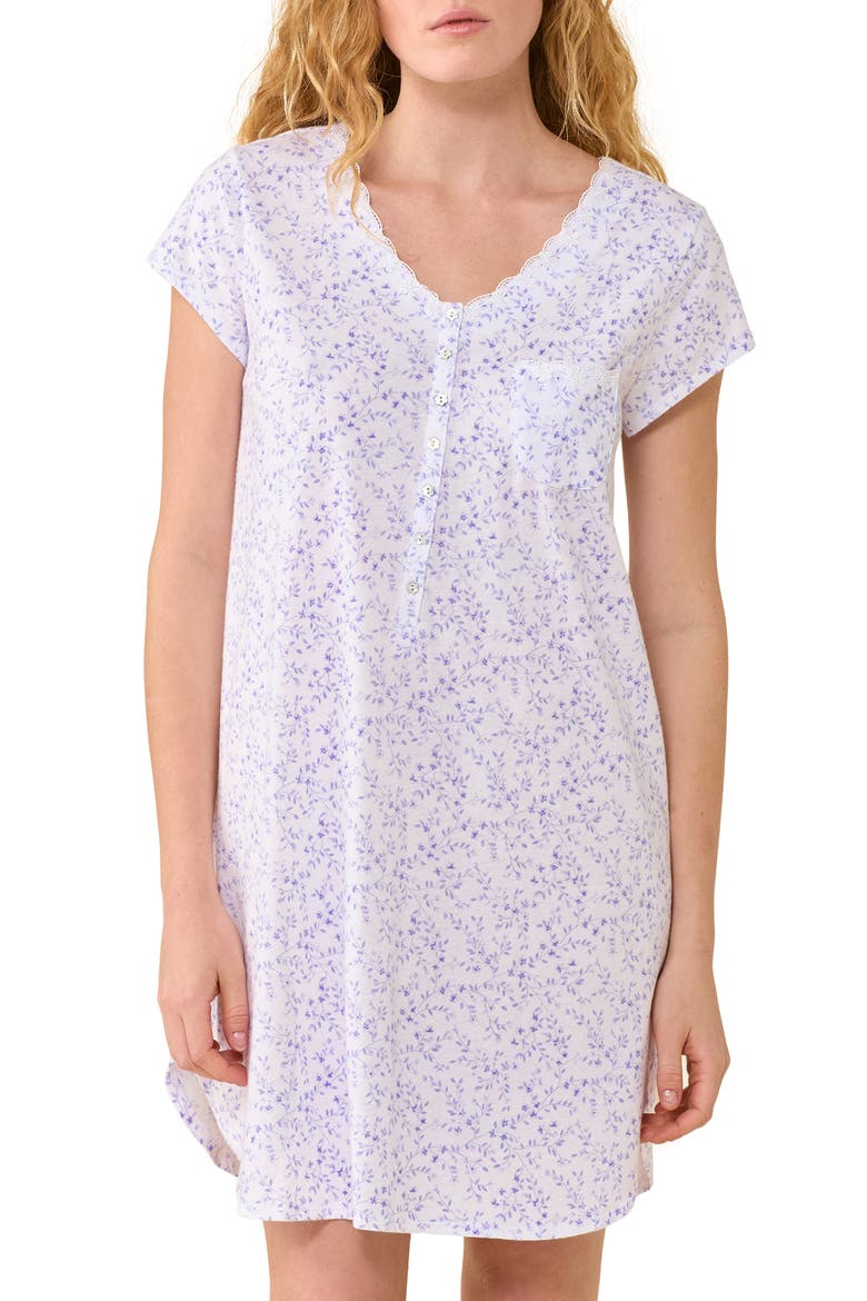 Floral Lace Trim Cotton Sleepshirt, Main, color, WHITE/ FLORAL