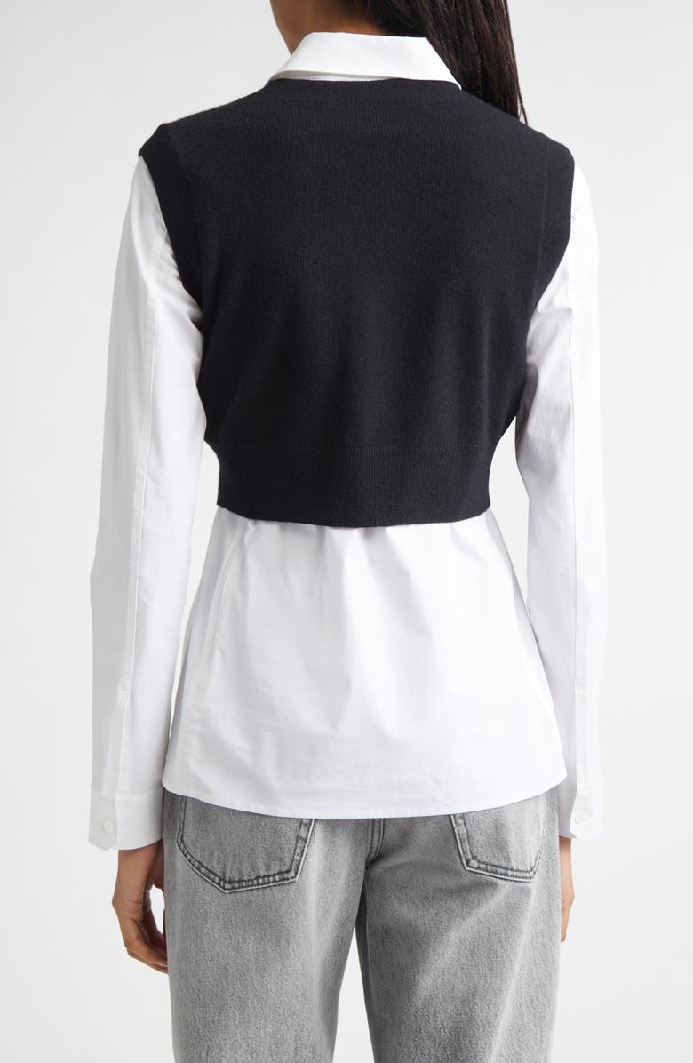 Alexander Wang Stretch Cotton Shirt & Wool Blend Sweater Vest, Alternate, color, Black/ White