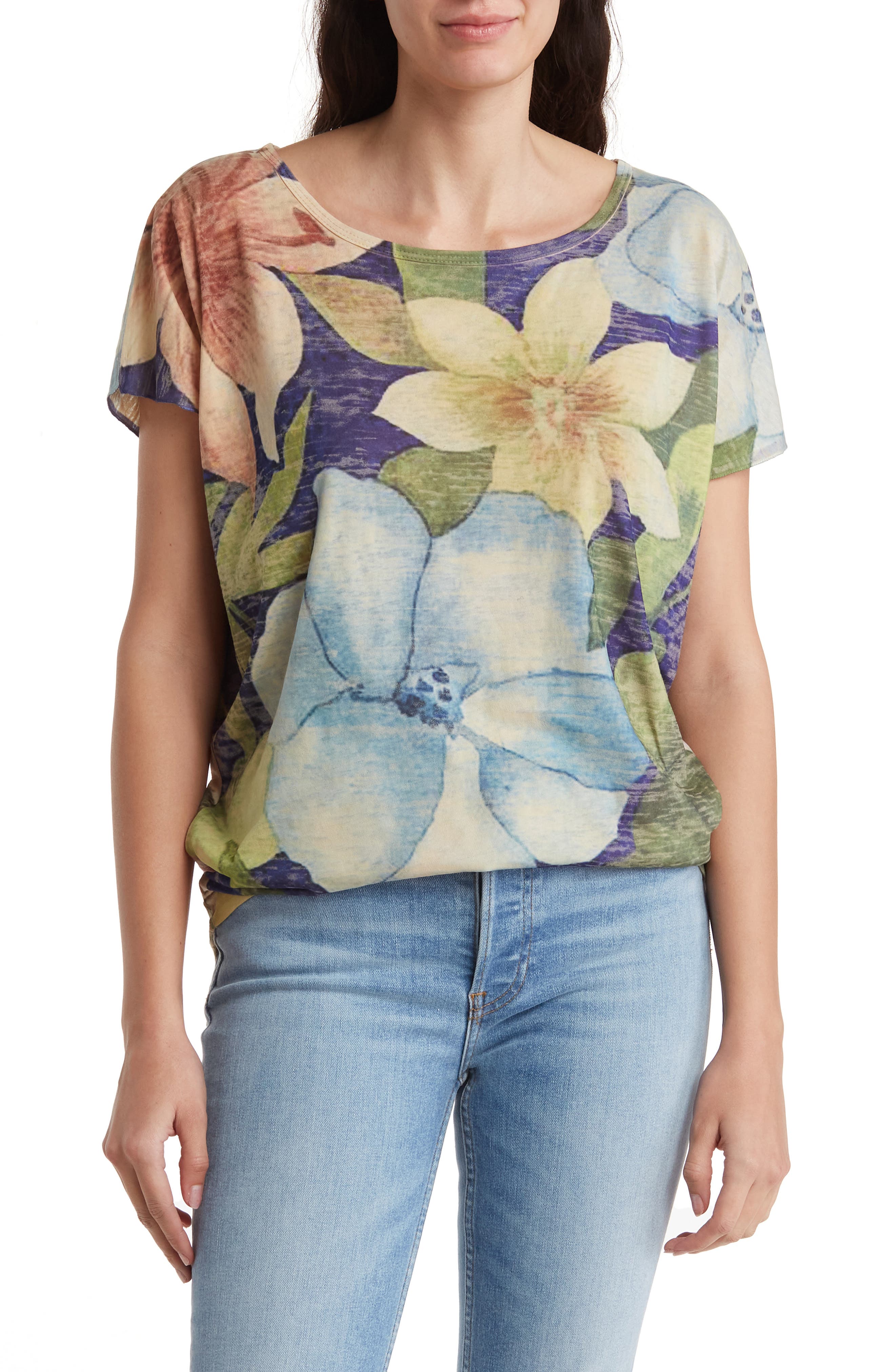 GO COUTURE Floral Print Short Sleeve T-Shirt