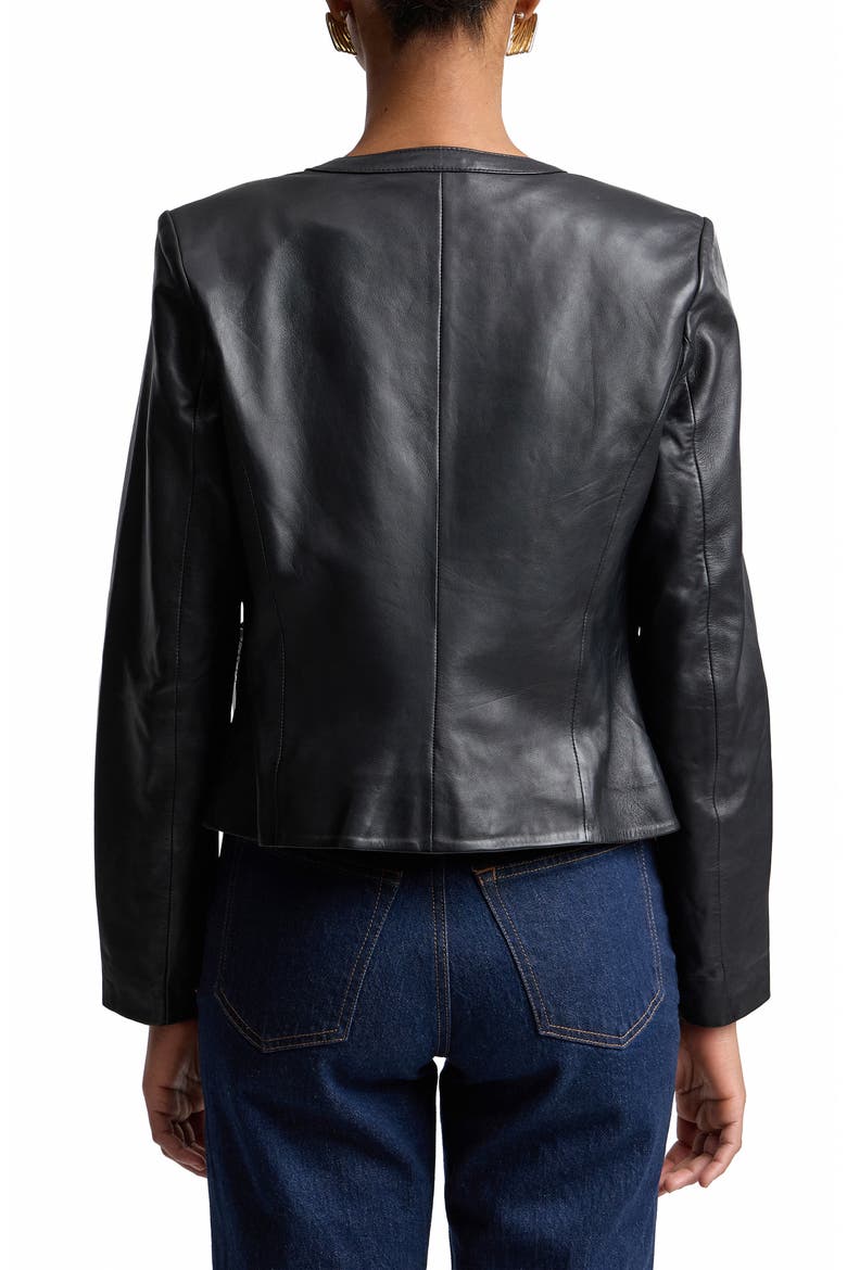 Basketweave Detail Leather Jacket, Alternate, color, BLACK