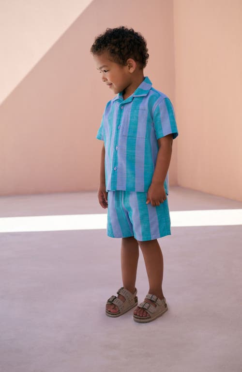 Next Kids' Stripe Short Sleeve Button-up Shirt & Shorts Set In Blue