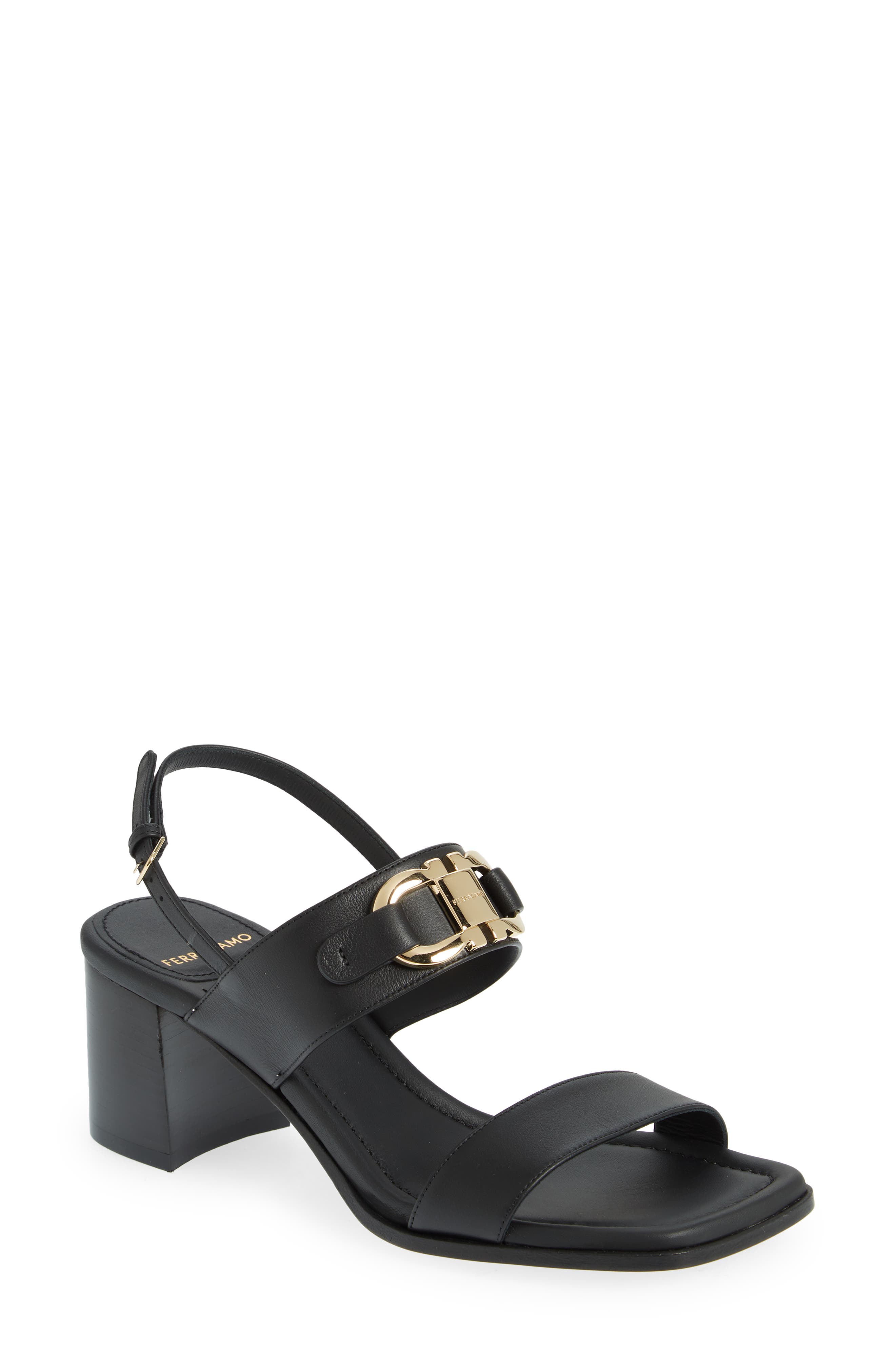 FERRAGAMO Lou Gancio Slingback Sandal, Main, color, Nero Nero Nero