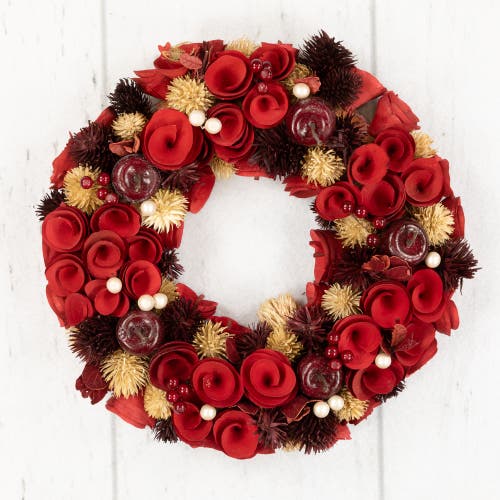 Northlight Wooden Roses, Apples And Pearls Artificial Christmas Wreath In Red