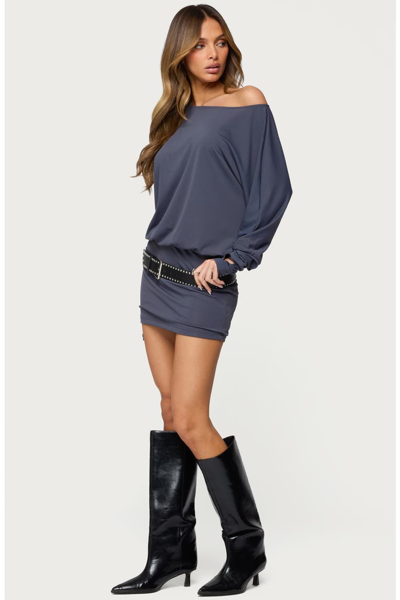 Venice Long Sleeve One-Shoulder Open Back Minidress, Alternate, color, DARK-GRAY