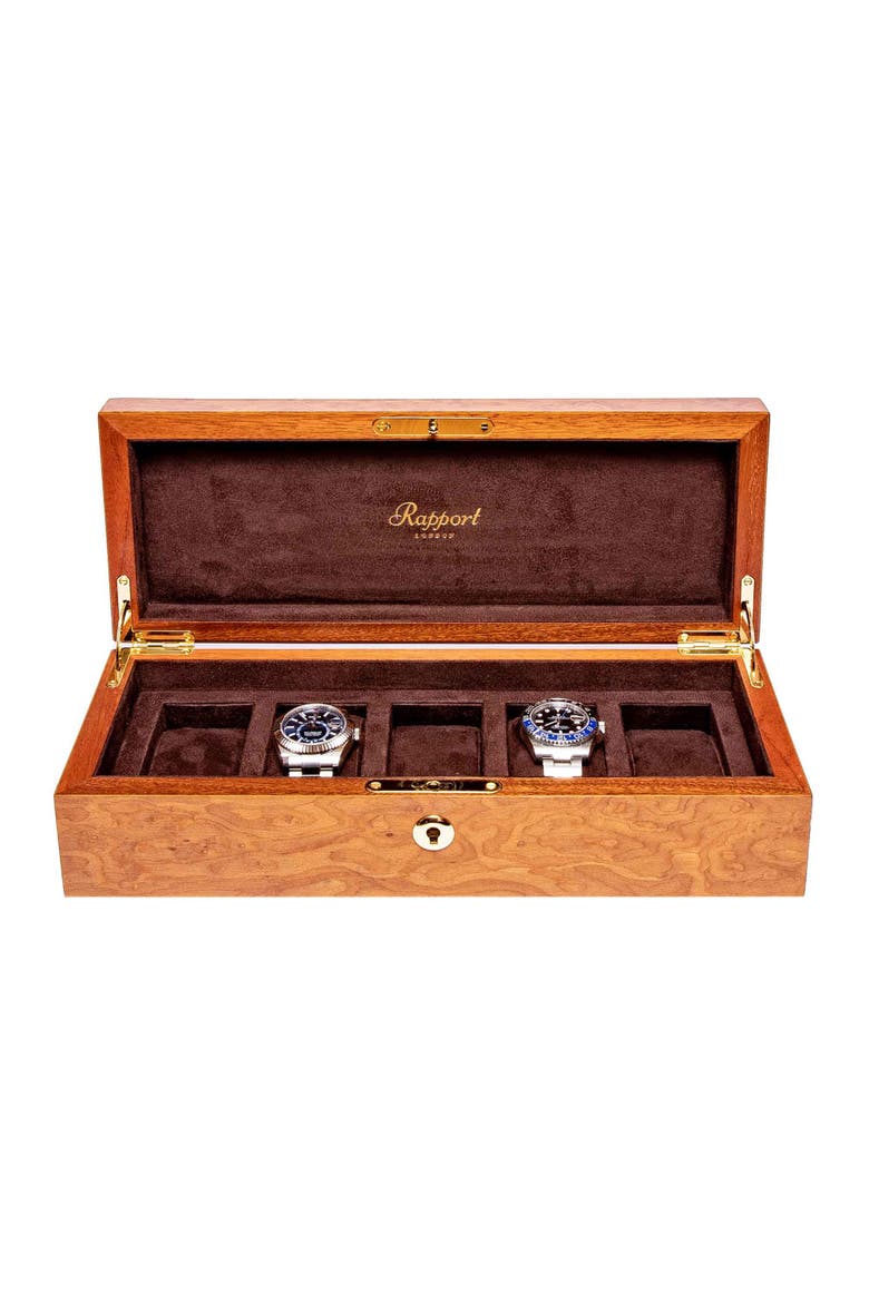 HERITAGE FIVE WATCH BOX, Main, color, Burr Walnut