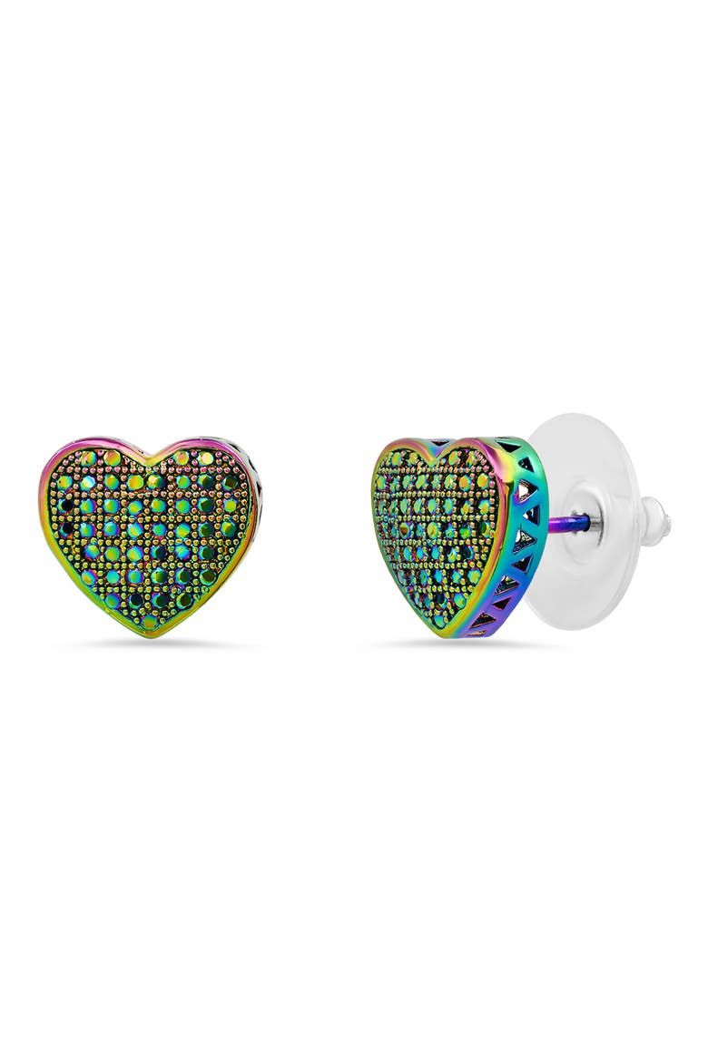 Pavé Simulated Diamond Heart Stud Earrings, Main, color, MULTI
