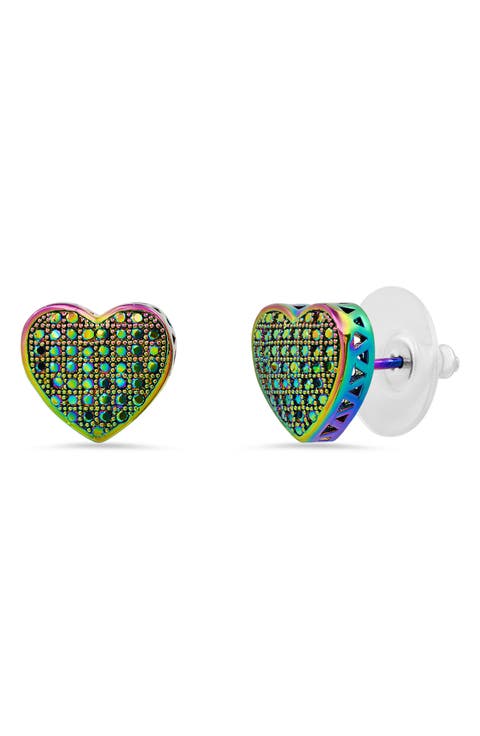 HMY Jewelry Pave Simulated Diamond Heart Stud Earrings