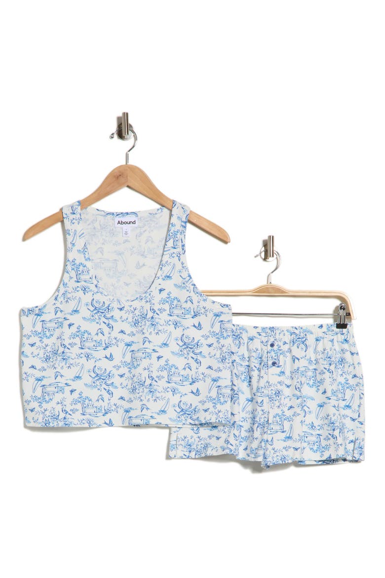 Tank Short Pajamas, Alternate, color, WHITE- BLUE RIVIERA TOILE
