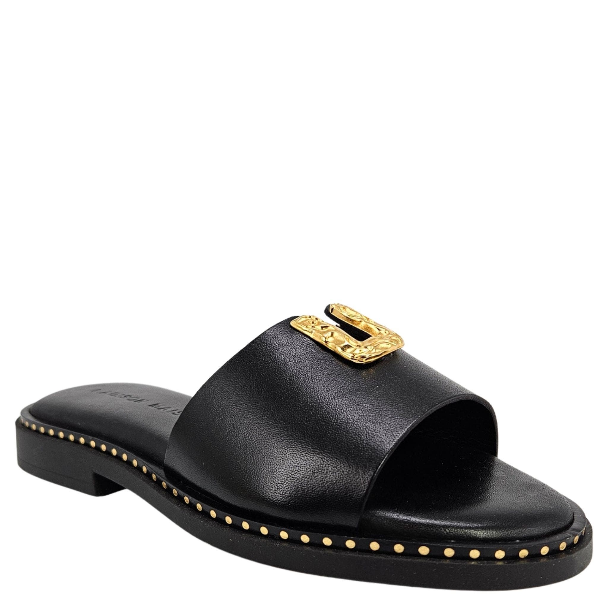 Madison Maison Leather Hammered Hardware Sandal, Alternate, color, Black