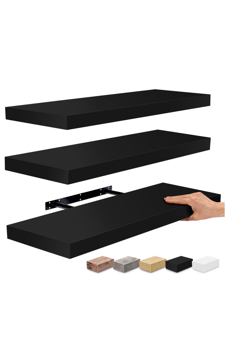 Set of 3 24-Inch Floating Shelves, Alternate, color, BLACK