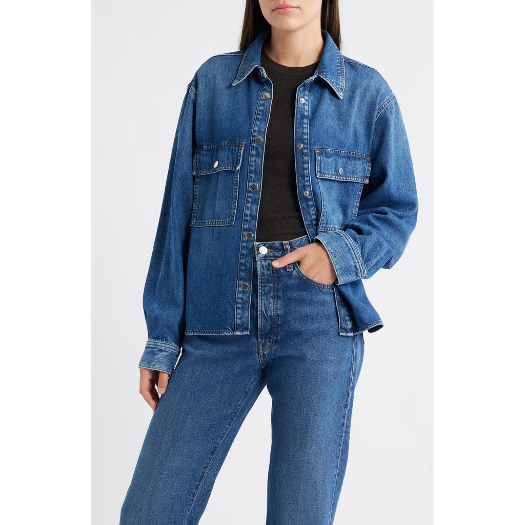 Frame High Low Denim Shirt In Blue