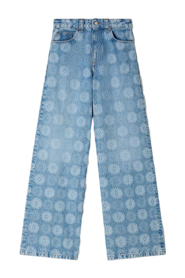 Wide-leg floral print jeans, Alternate, color, Blue jean