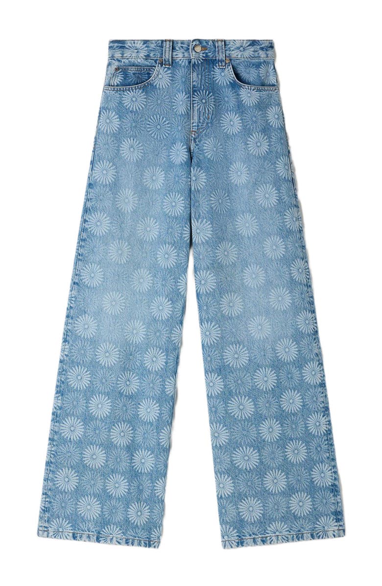 SANDRO Wide-leg floral print jeans, Alternate, color, Blue Jean